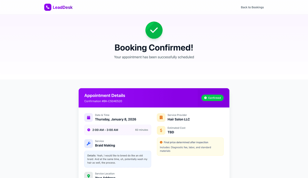 Booking Confirmation